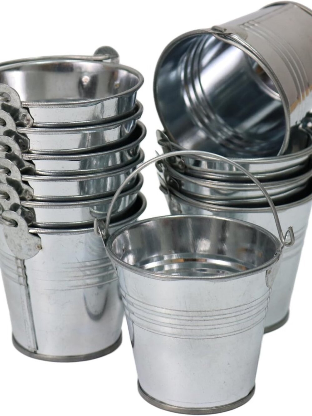12 Pack Mini Size 2.37" Tall Metal Buckets with Handles, Small Galvanized Tin Pa